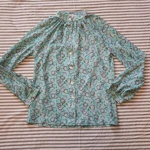 Vintage 80s Alfred Dunner Small/Medium Blue Long Sleeve Button Down Top